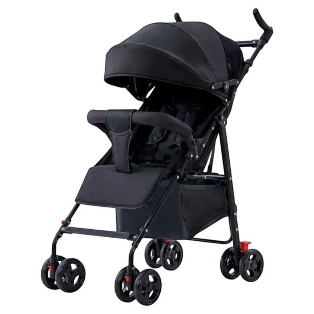 Portable Baby Stroller Pushchair with Sun Canopy & Under-Seat Storage - Black