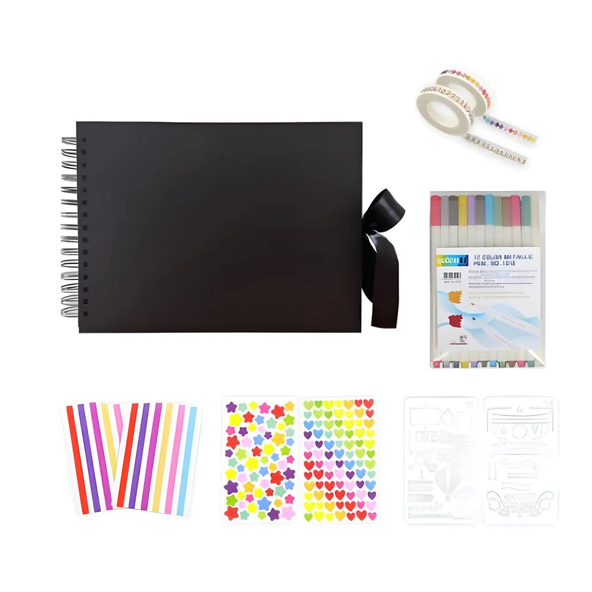 A4 80 Pages Scrapbook with Accessories - Black