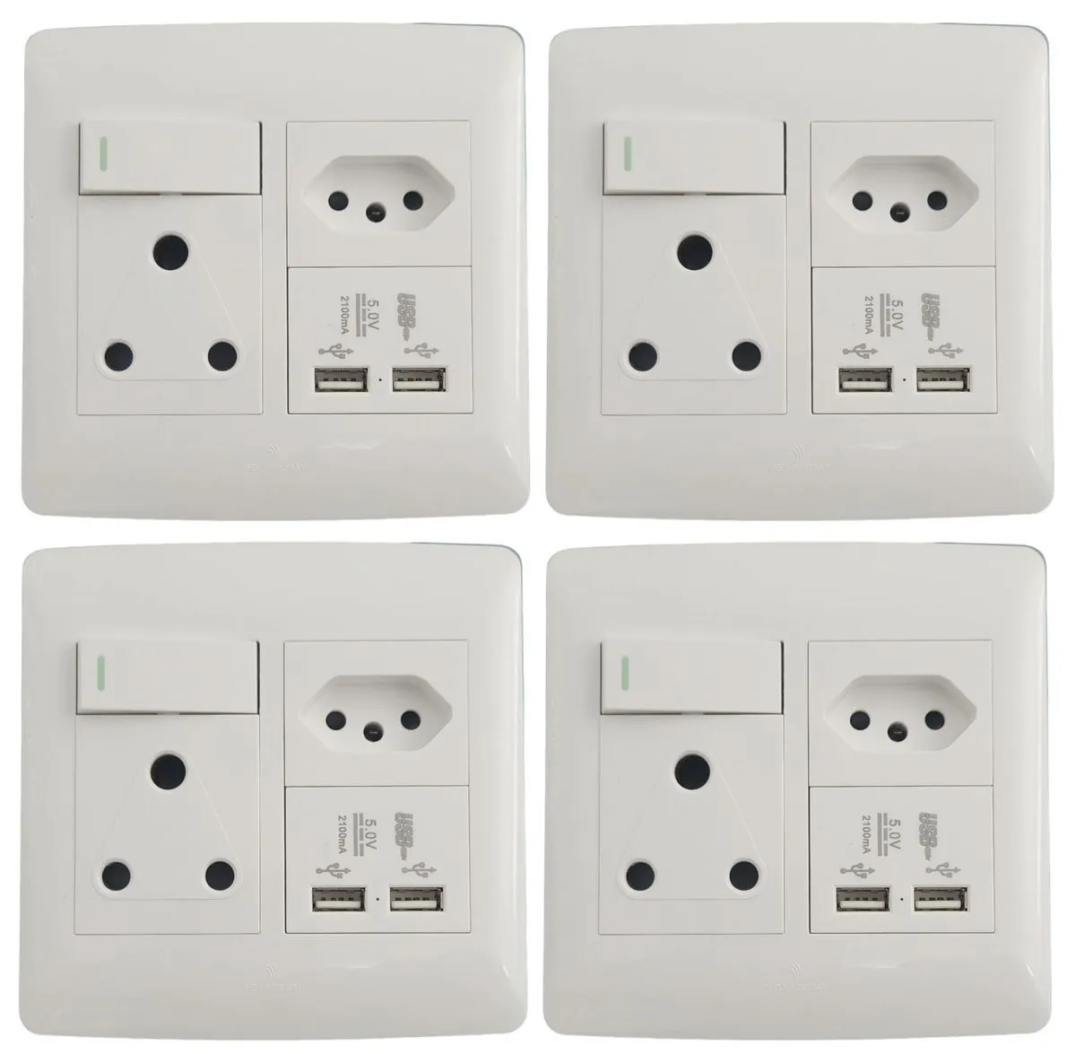 Hello Today White Single Plug, Euro and 2 USB Socket - 4 Pack