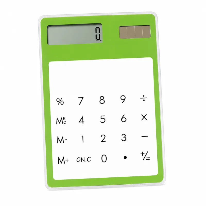 Transparent Touch Calculator-Solar Powered, Silent Slim Design/Green