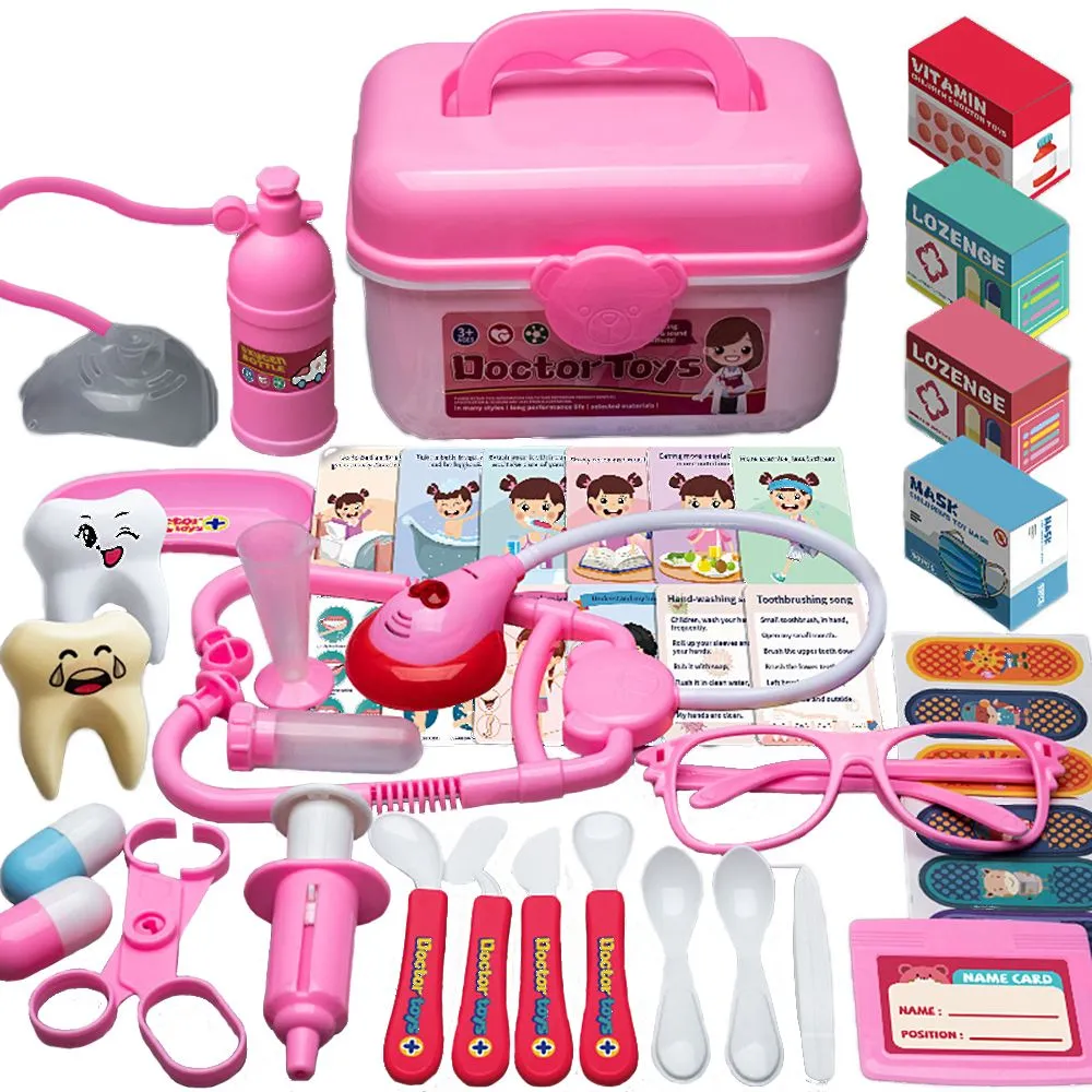 Little Doctor 42 Piece Play Set for Dentist, Stethoscope, Glasses, Doll - Pink