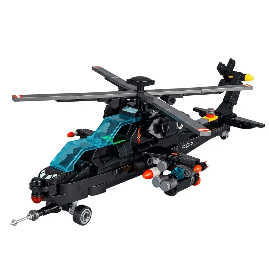 584 Piece - Armed Helicopter Building Block Set - Black