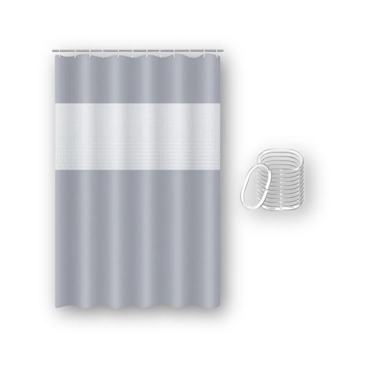 Modern EVA Shower Curtain with Hooks - 180 x 180cm - Grey