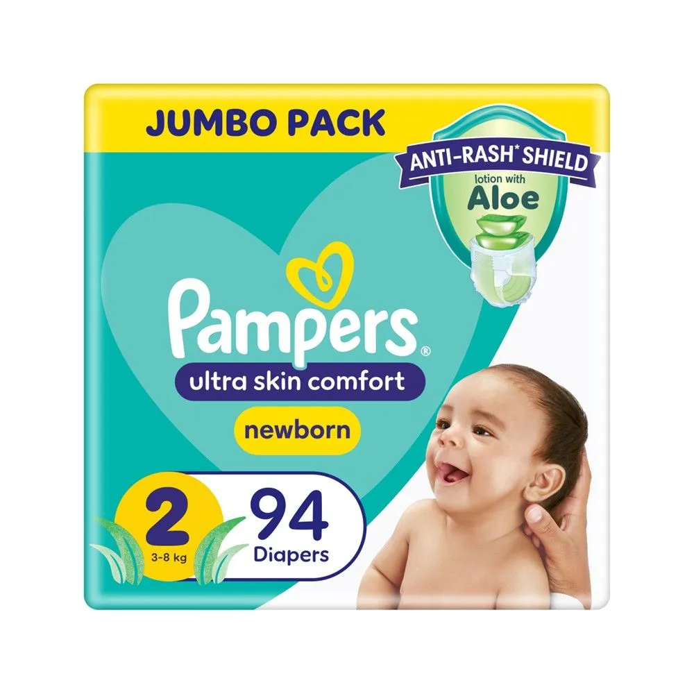 Pampers Anti-Rash Shield Taped Size 2 (3-8 kg) 94 Nappies, Lotion With Aloe
