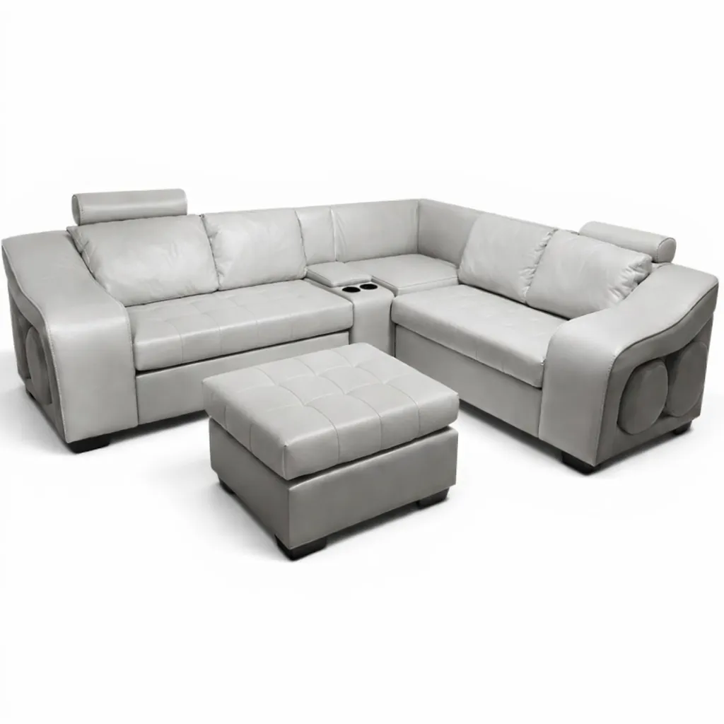 Light Grey Leather L-Shaped 4 Seater Couch