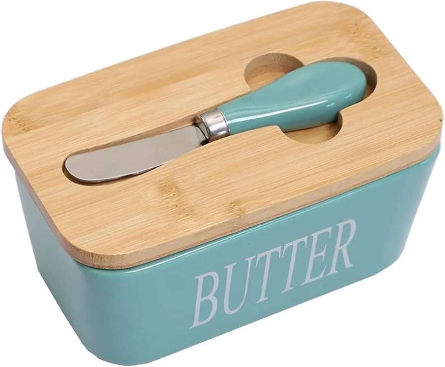Large Butter Container Keeper Storage with Stainless Steel Butter Knife - Blue