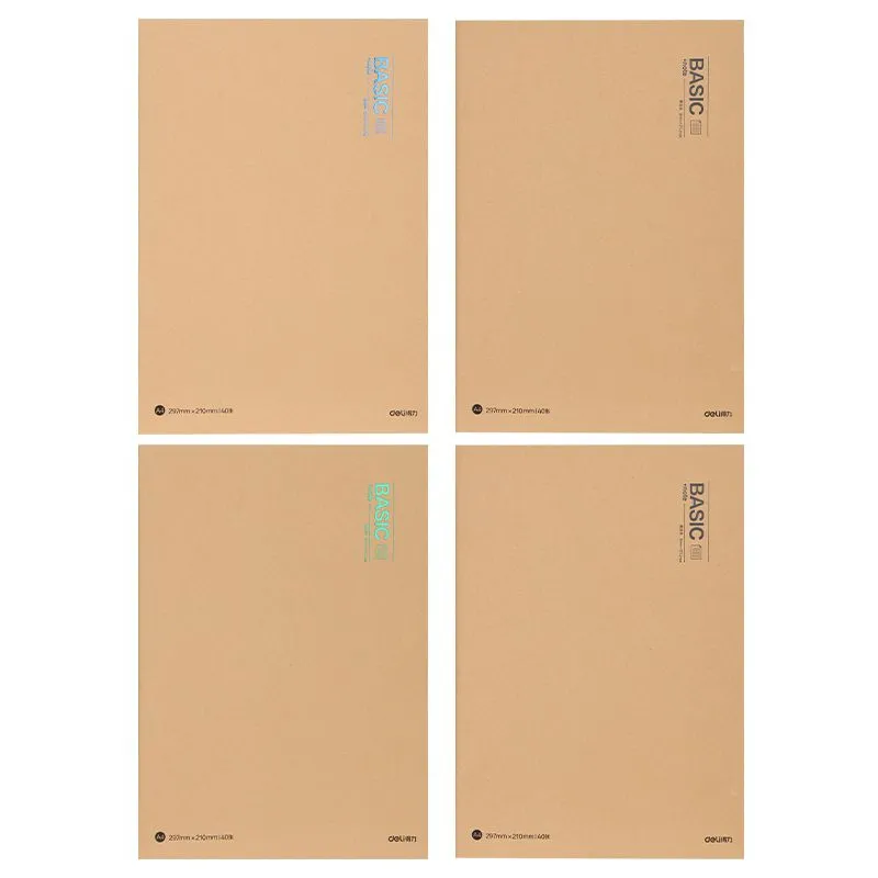 DELI 4 PCS Sewing Notebook Feint Ruled A4/40 Sheets Brown Cover