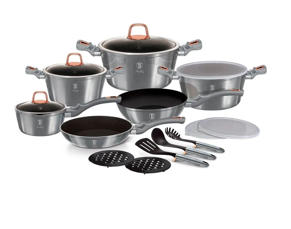 Berlinger Haus 18-Piece Marble Coating Smart Lid Cookware Set - MoonLight
