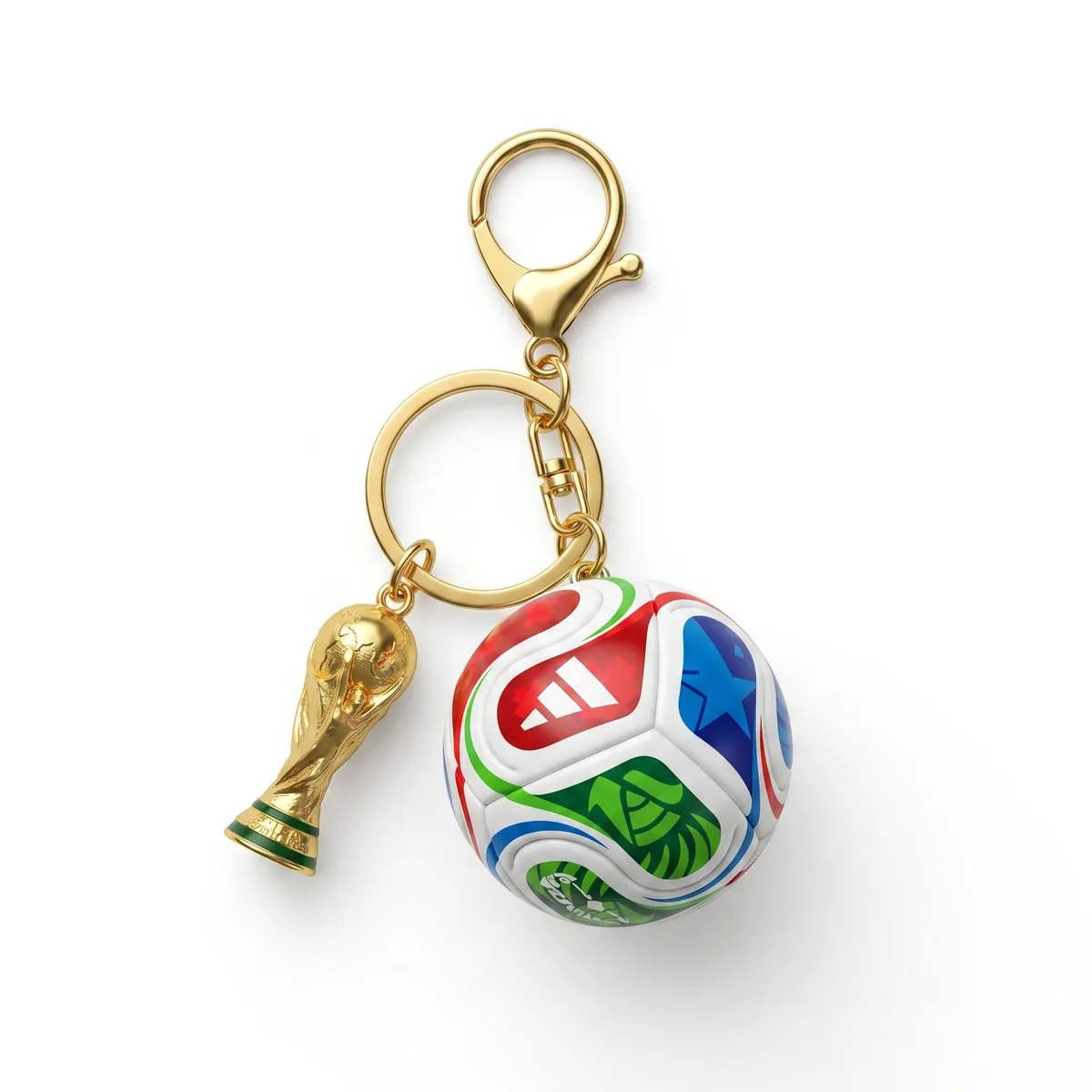 Premium World Cup Football & Golden Trophy Keychain Set - White, Blue