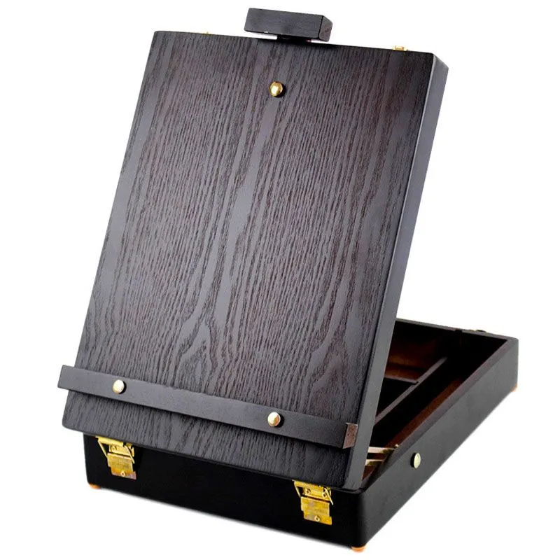 2 in 1 Tabletop Easel Canvas with Storage Box Adjustable angle for Painting - Dark Brown