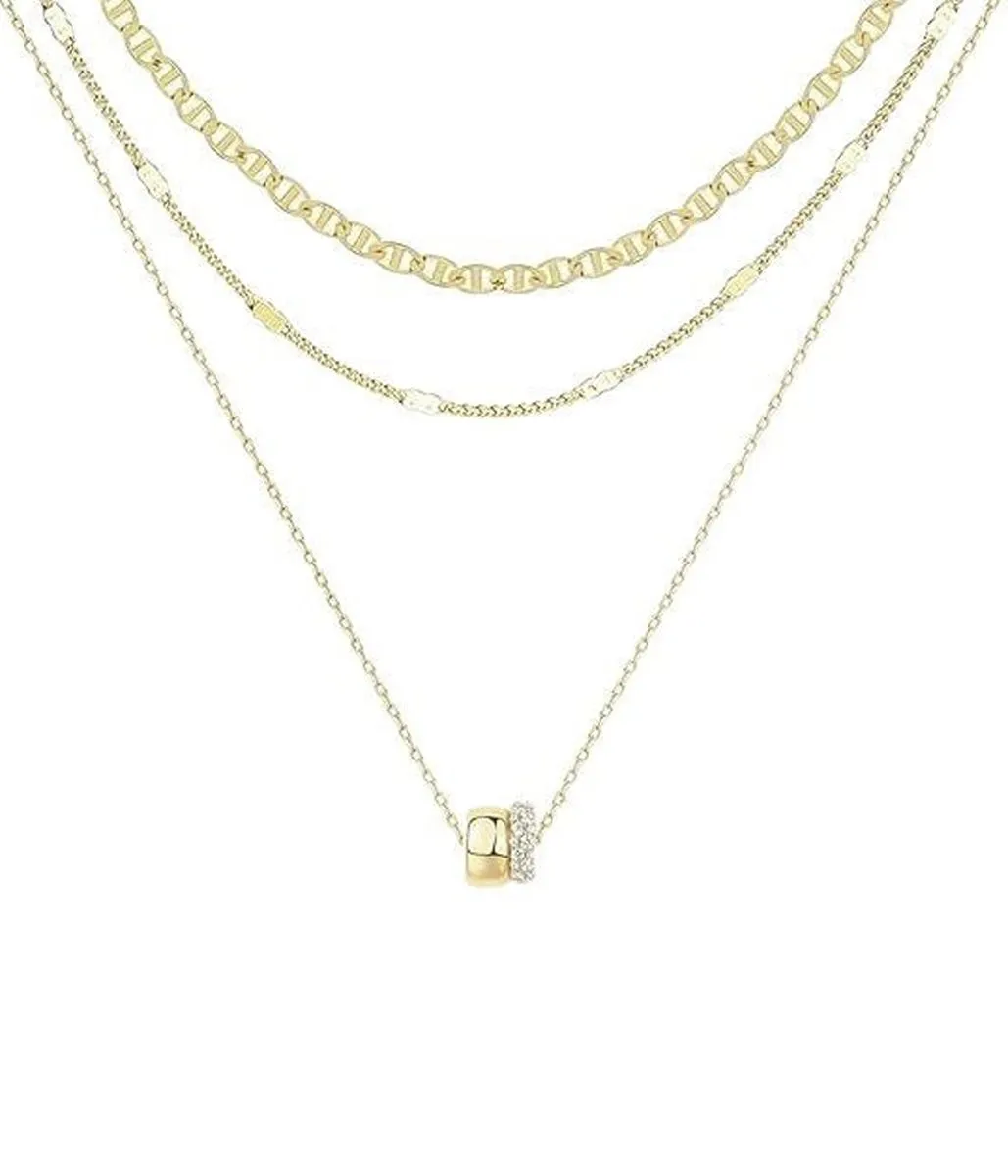 14K Gold Plated Necklace, Dainty 3Pcs Layered Stacked Necklace - Gold