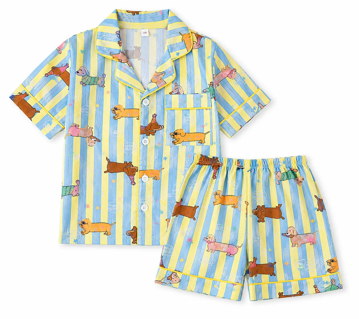 2 Pieces of Women's Dachshund Print Short Sleeve Pyjama Set