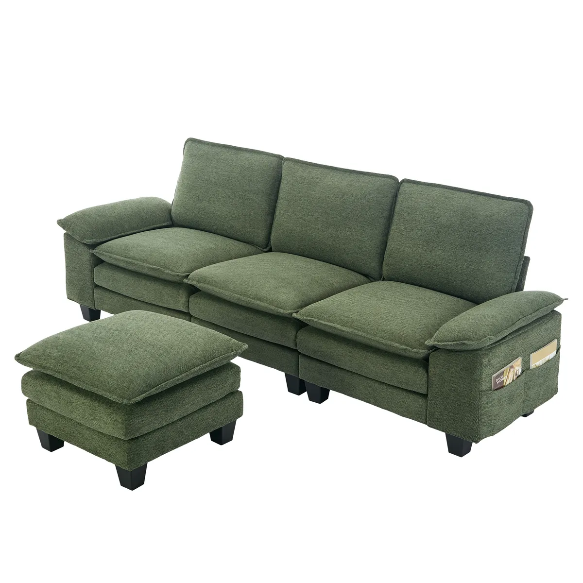 4 Seaters Sofa,Sectional Couch with a Footrest,274cm,Green