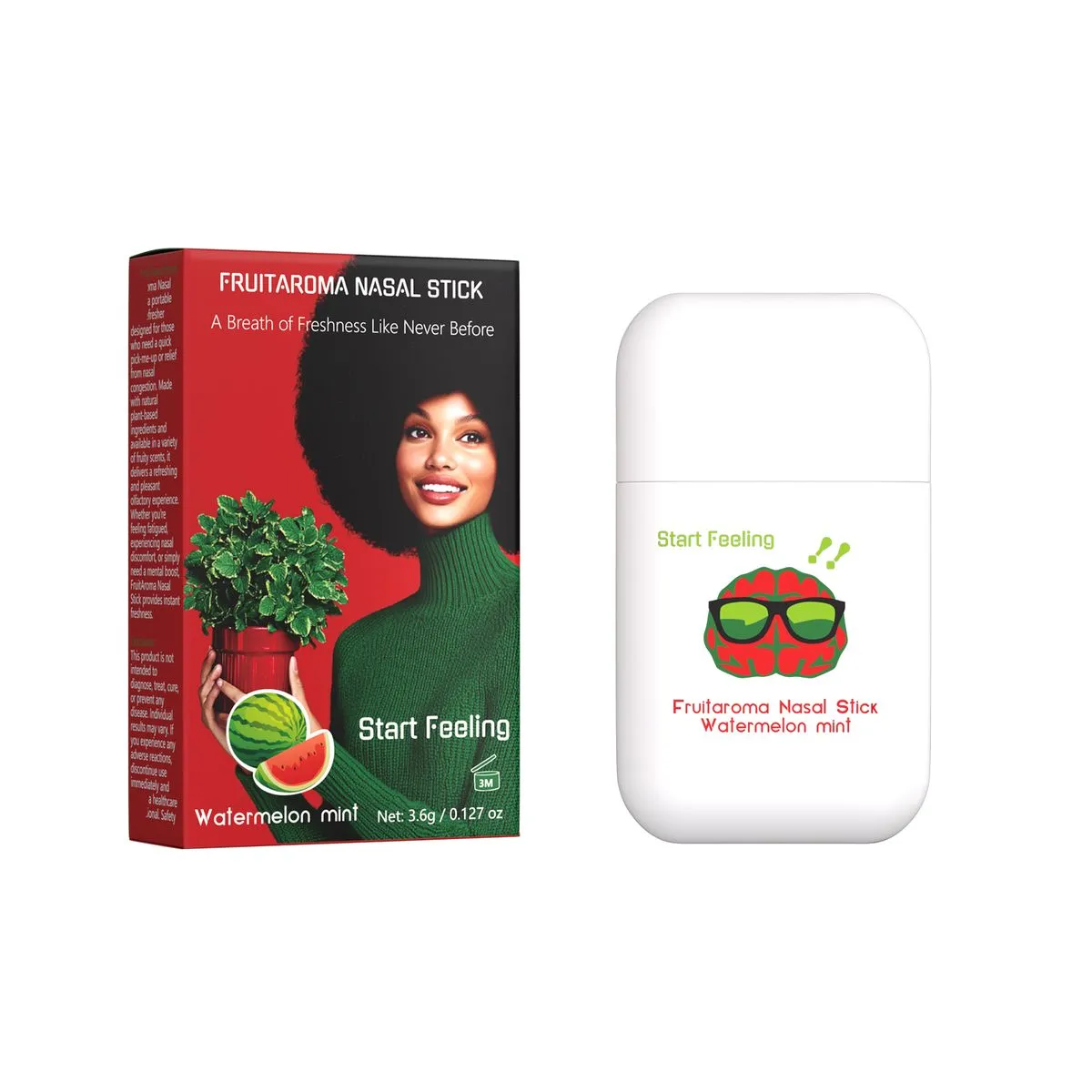 Fruit-Scented Mint Nasal Inhaler Stick for Alertness & Focus - watermelon flavor