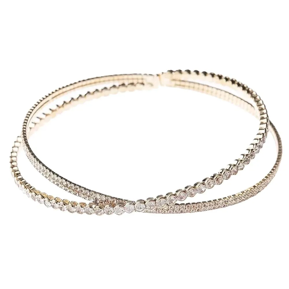 Tennis Rhinestone Choker Necklace for Women - Gold
