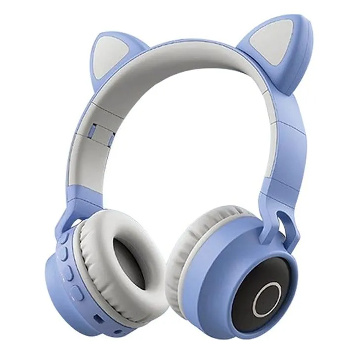 Foldable wireless headphones, Cat ears, Built-in microphone, Bluetooth 5.0 - Blue, Grey
