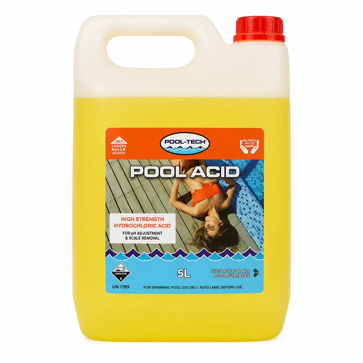 Pool Acid Hydrochloric Acid Pool Water pH Reducer 5L High Strength Cleaner