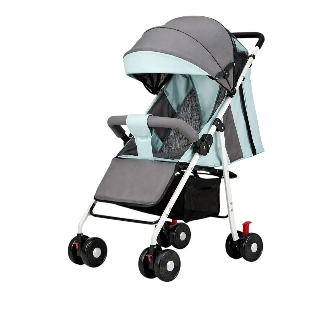 Foldable Travel Baby Stroller with Sun Canopy & Basket - Blue