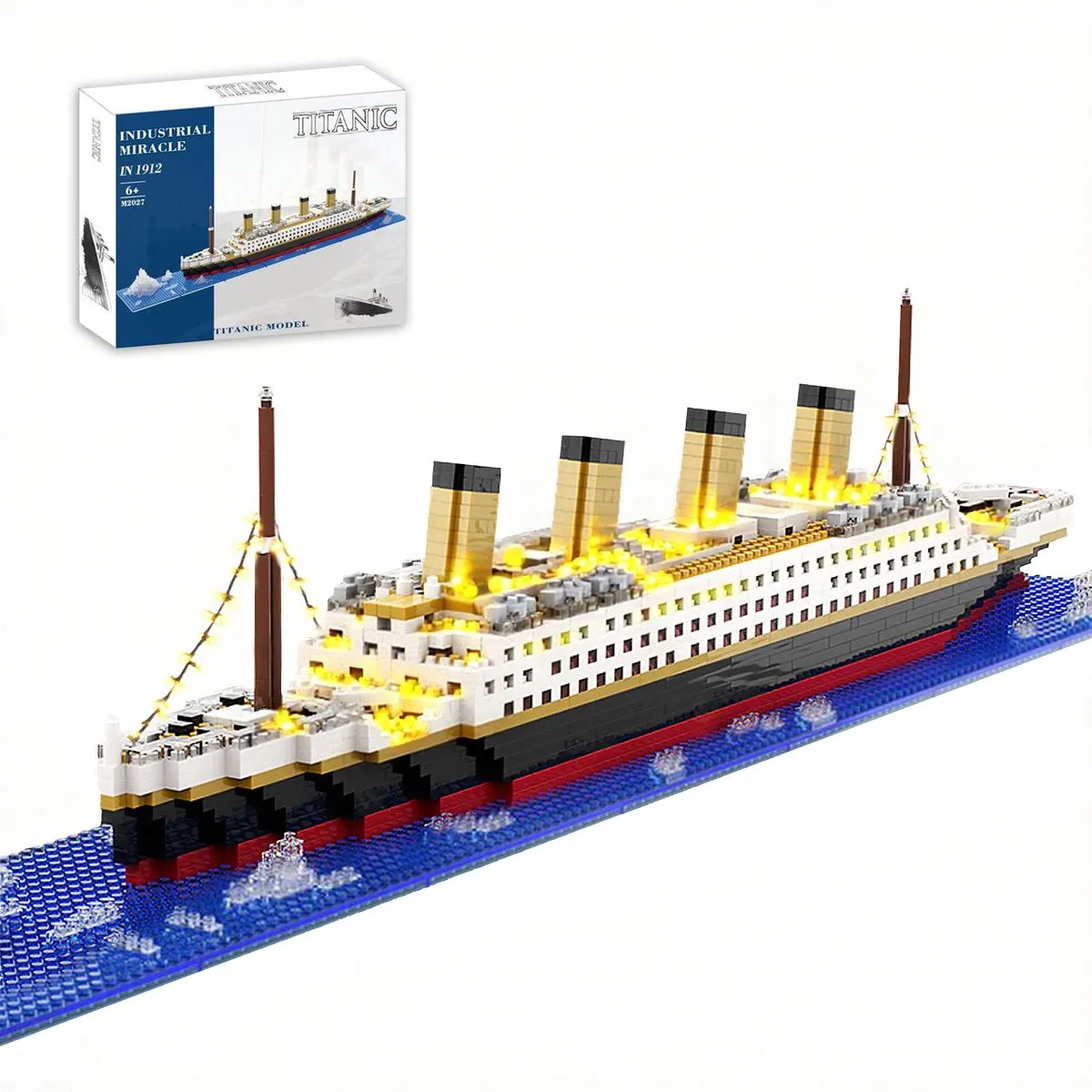 Titanic Ship Model Building Block Set, Model Blocks Toy Kit with LED Strip - Style 2-1078pcs