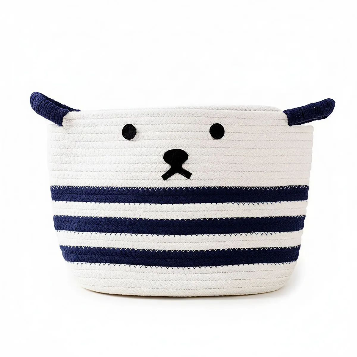 Cotton Rope Storage Basket, Cute Bear Woven Organiser Bin for Kids - Dark Blue