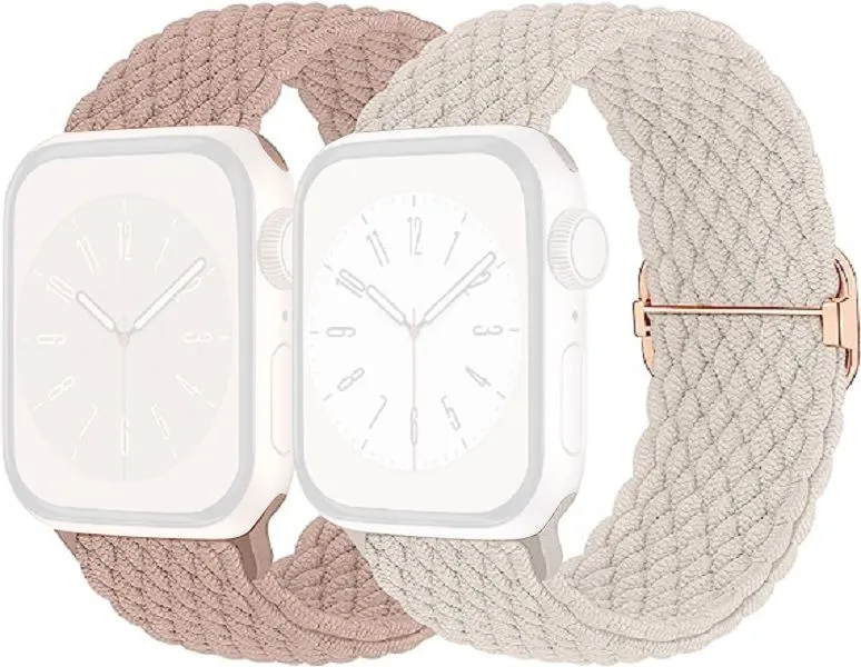 2 Pack - Okotec Stretch Nylon Loop Band Strap for Apple Watch 38/40/41/mm - Pink/Starlight