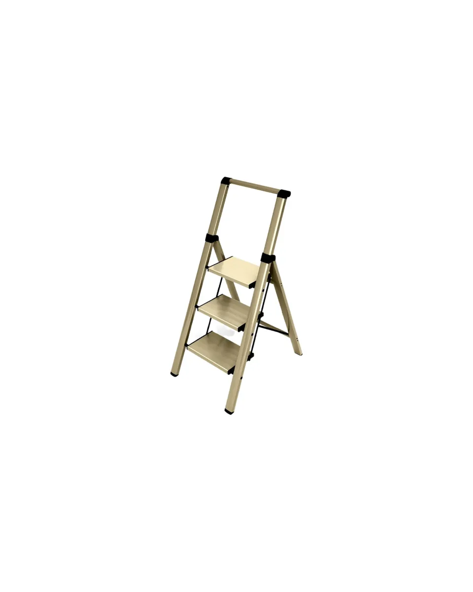 Folding 3-Step Foldable Aluminum Ladder - Heavy-Duty AntiSlip Safety Ladder - Gold