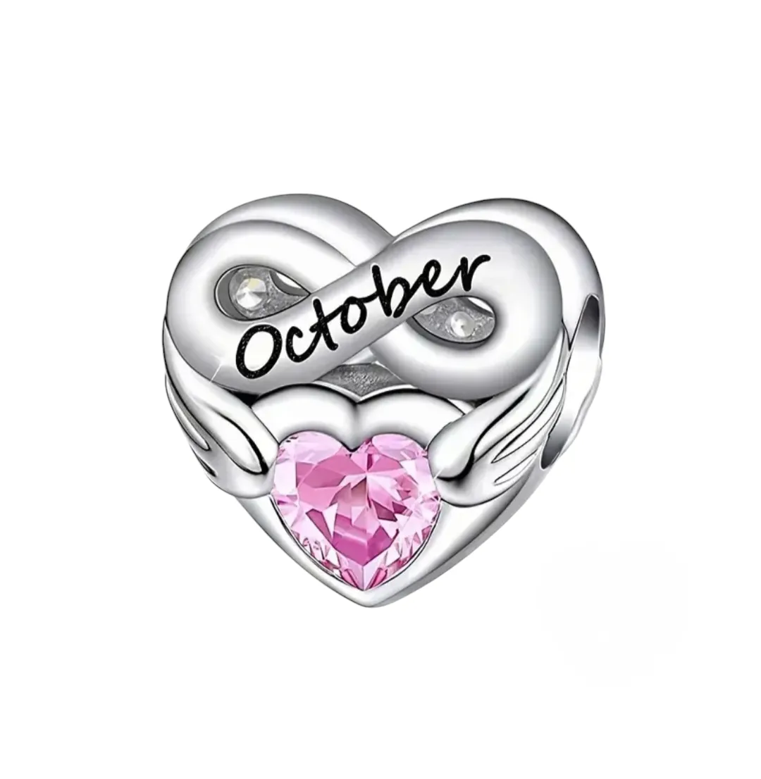 Infinity Heart-Shaped Birthstone Charm for Birth Months - October