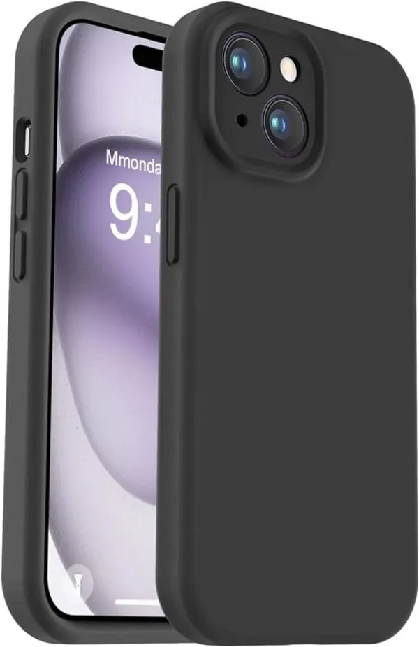 Shockproof Slim Full Cover Camera Protection Phone Case for iPhone 15-Black - Black