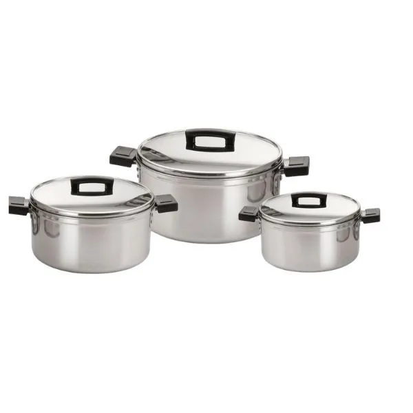 3 Piece Stainless Steel Catering Pot Set with Lids - 21L Set