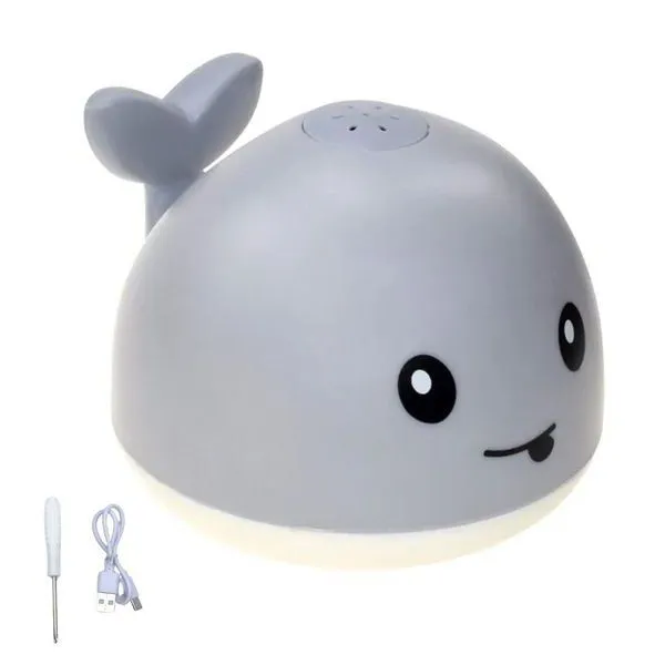 Interactive Whale Bath Toy with Automatic Water Sprinkler and LED Lights - Grey