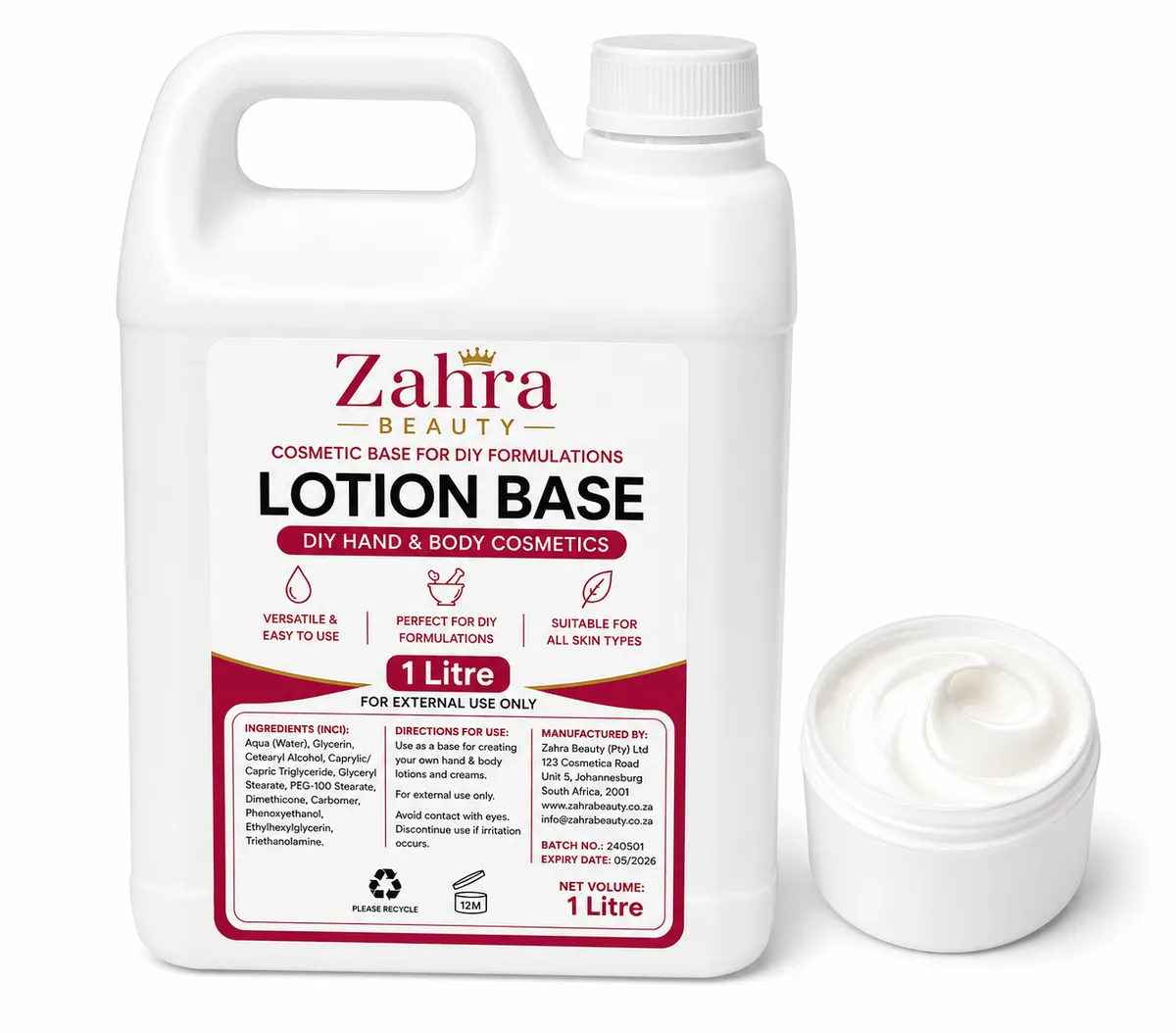 Hand and Body Lotion Base for DIY Skincare & Cosmetic Making - 1L