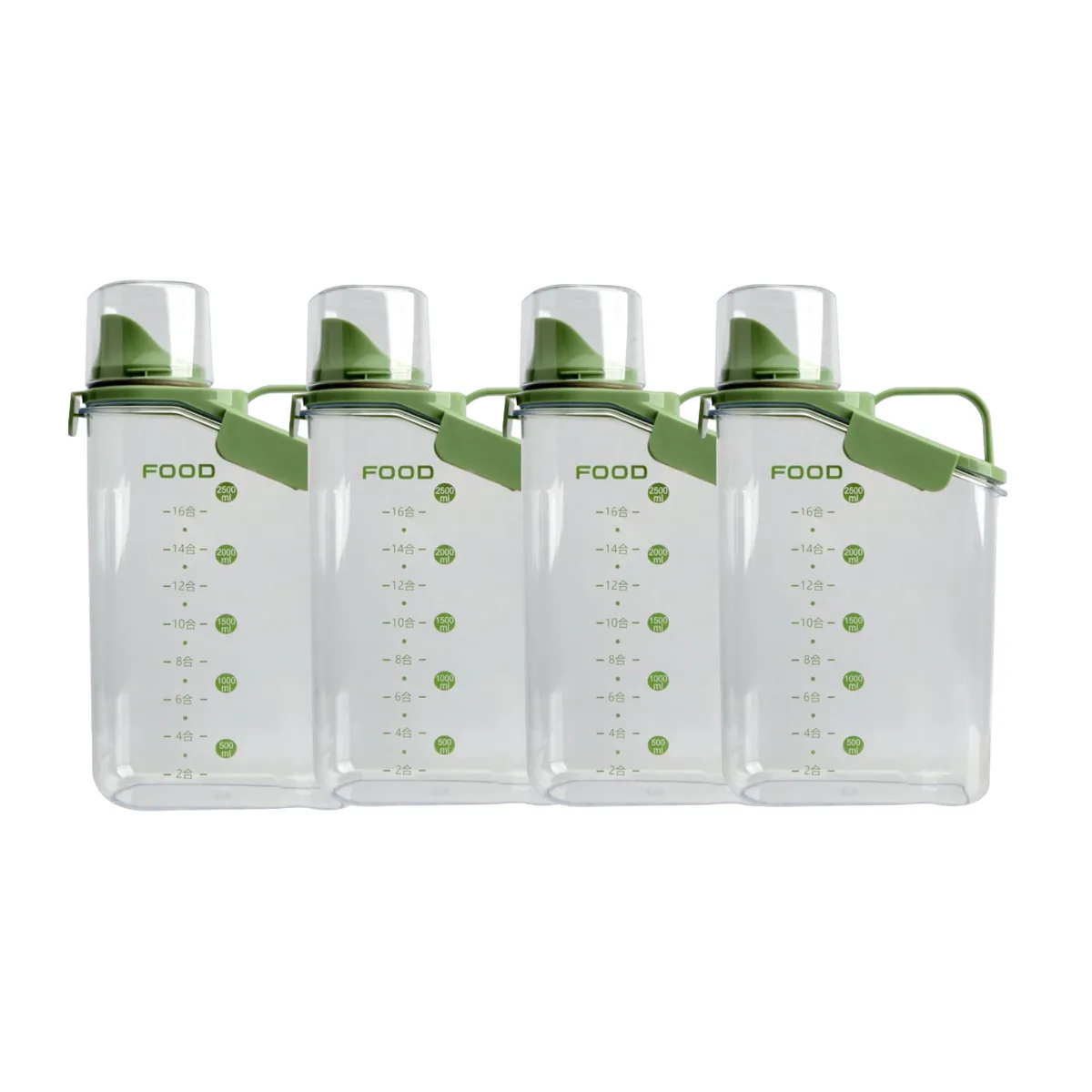 2L Airtight Storage Containers with Flip Lid Dry Food Dispenser - 4 Packs - Green