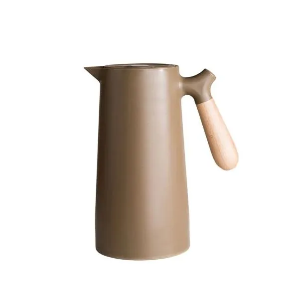 1L Thermos Insulated Jug Flask With Wooden Handle - Brown