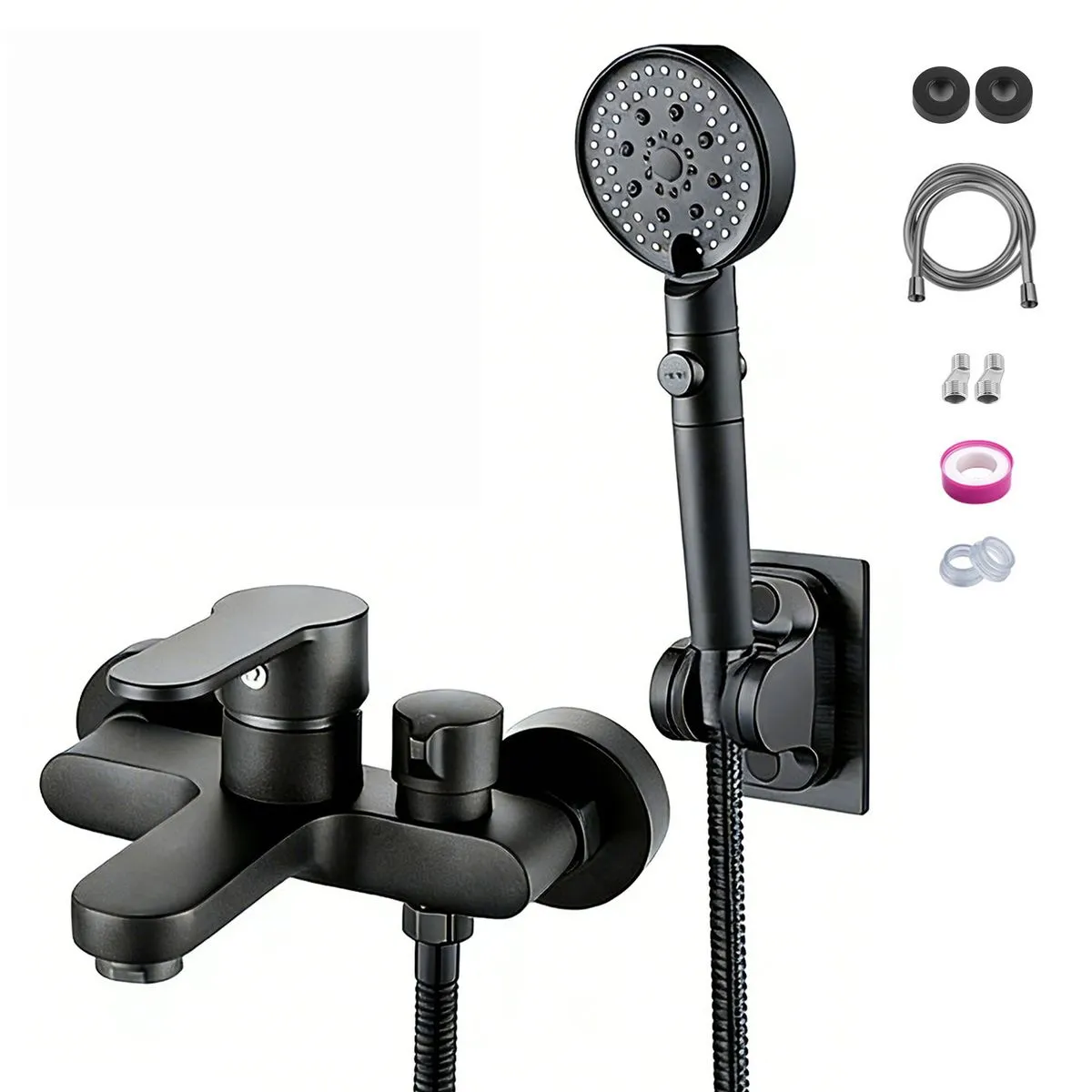 Wall Mounted Shower Bathtub Faucet & Punch-Free Handheld Shower Set