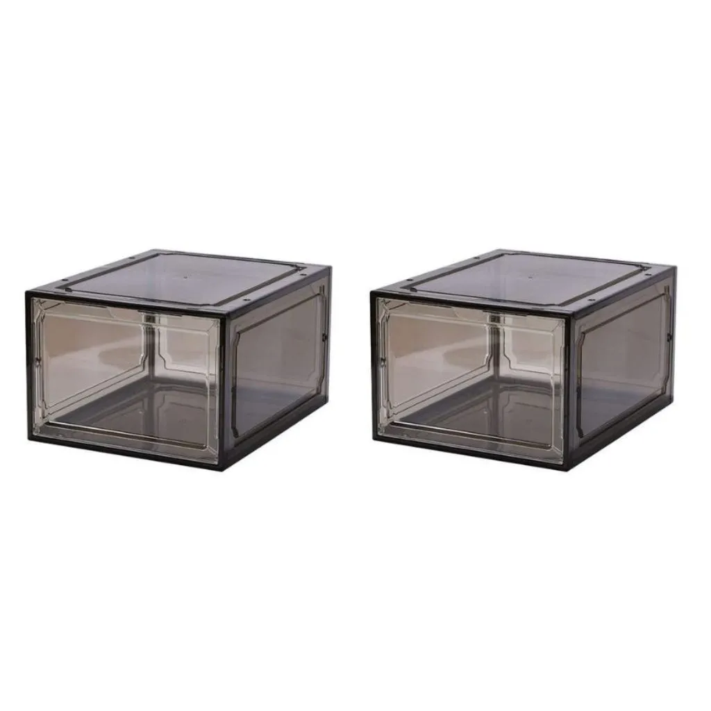 Stackable Shoe Storage Box Organizer - Set of 2 White - Transparent, Black