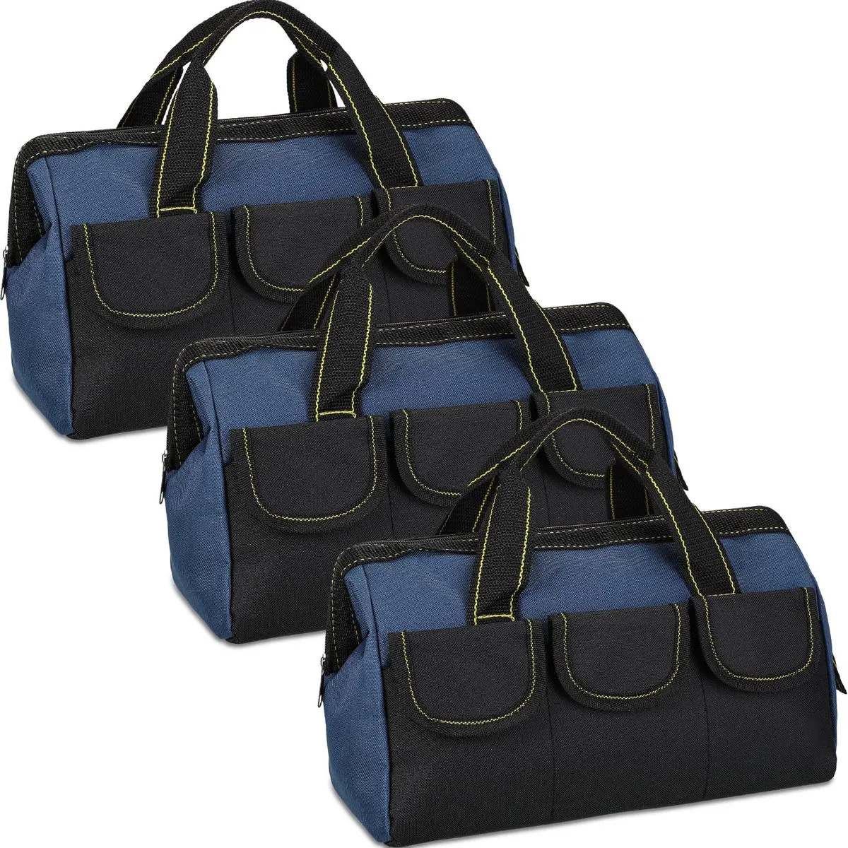 3-Pack 16" Heavy Duty Tool Bag | Waterproof Wide Mouth for Electrician - Blue