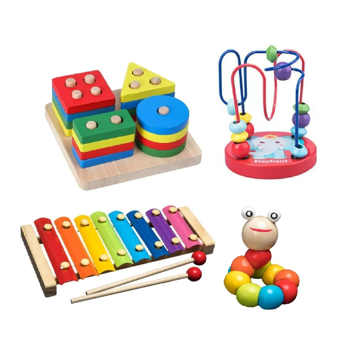 4 Pcs Montessori Baby Toys, Toddlers Sensory Toys Wooden Stacking Toy
