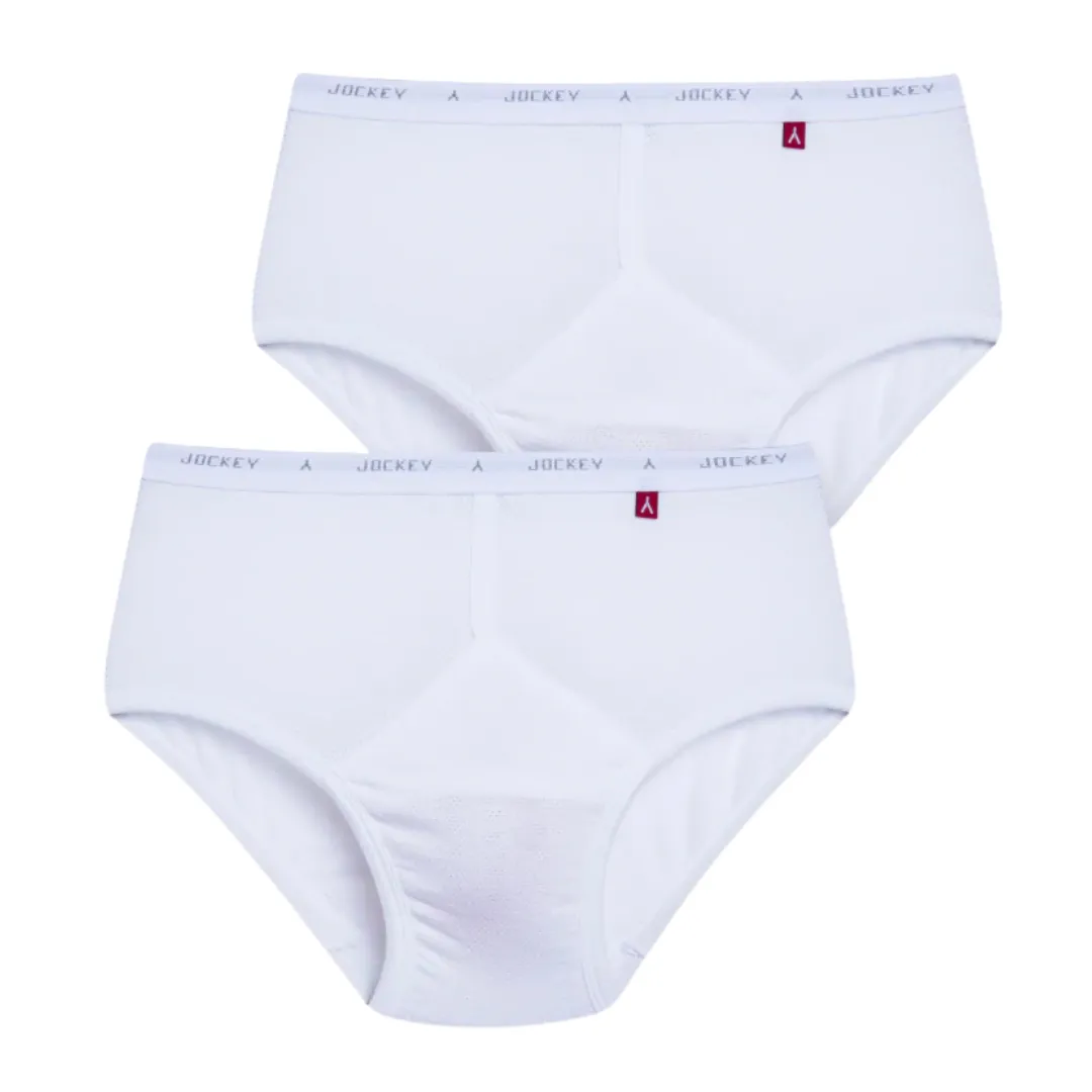 Jockey Men's Underwear Iconic Y-Front Briefs, 2 Pack, White Eyelet Fabric
