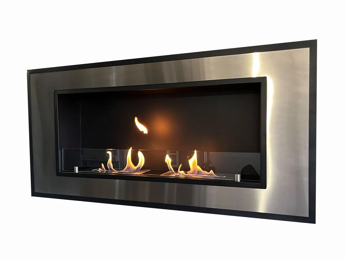 1green Wall Ethanol Fireplace Duo burner S/Steel Black trim