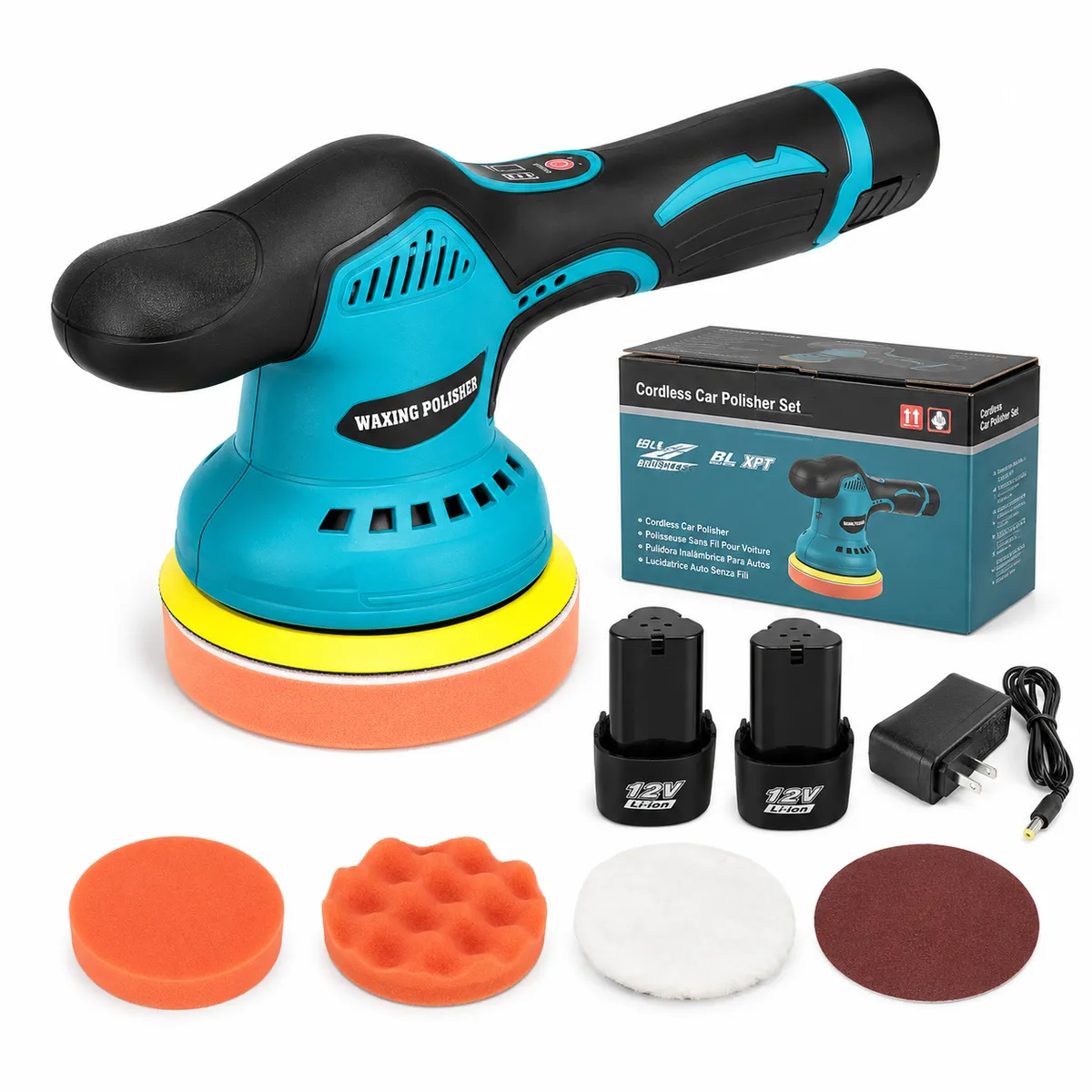 8 in 1 Cordless Car Buffer Polisher with 2pcs 12V Battery