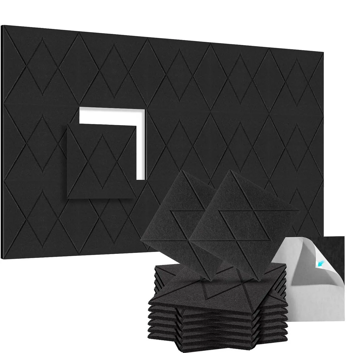 12 Pack Black Acoustic Foam Panels, Self Adhesive Soundproof Wall Panels