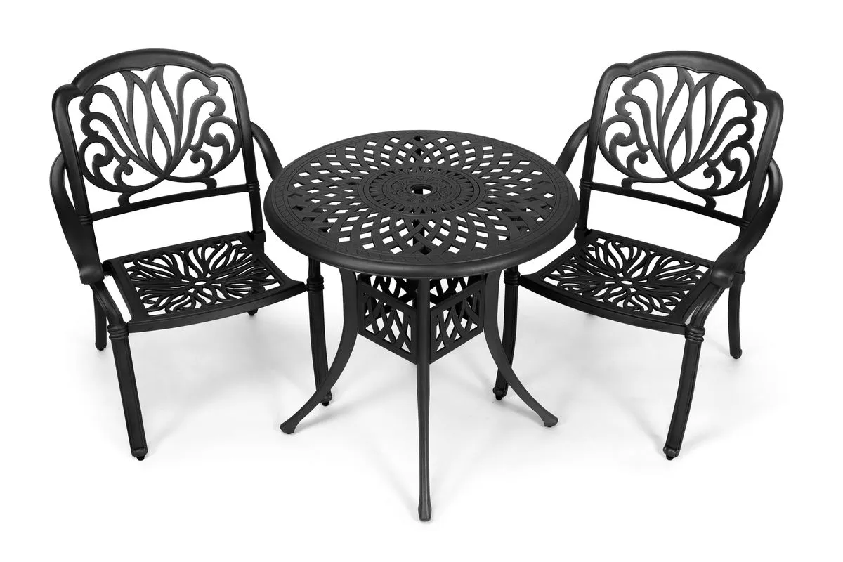 Cast Aluminum Patio Bistro Set - Protea 3 Piece 78cm - Black