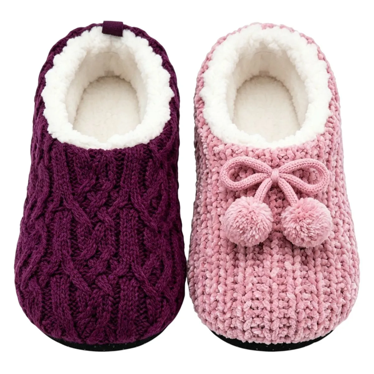4 Pack Winter Knitted Ladies Fleece Lined Slippers Sock NonSkid Sole UK 3-6