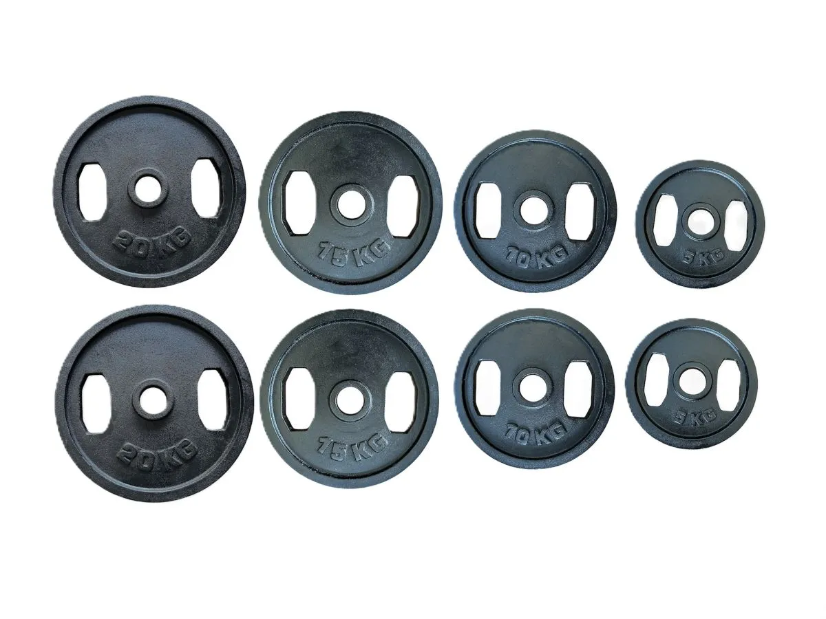 Dual-Grip Cast Iron Weight Plates - Fits Olympic Barbell - Set of 2