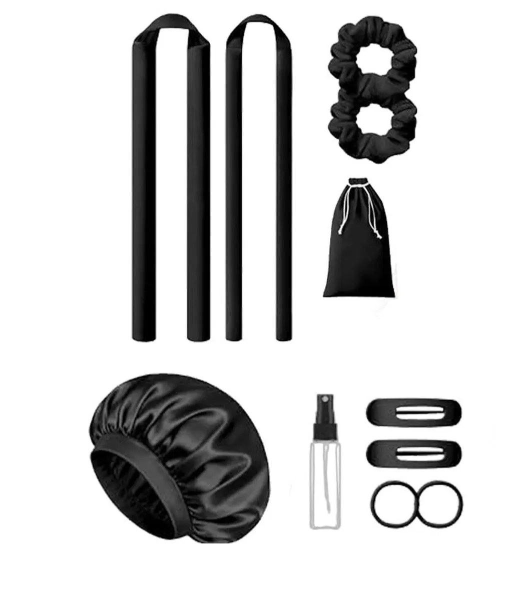 No-Heating Curling Iron Headband Set - Hair Clip Sleeping Cap Curling Set - Black