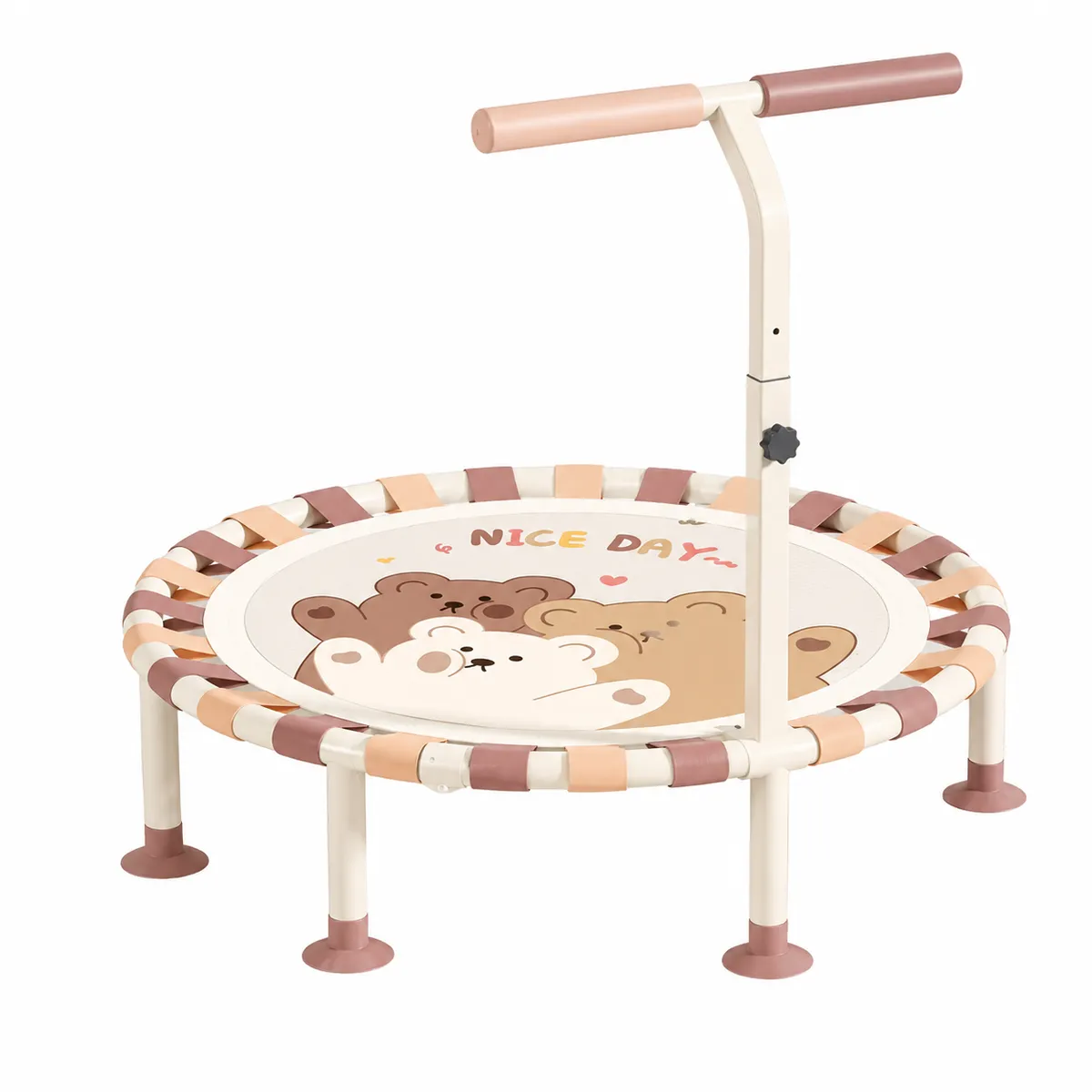 Kids Foldable Mini Trampoline with Handlebar - Indoor Fitness Jumper - Brown
