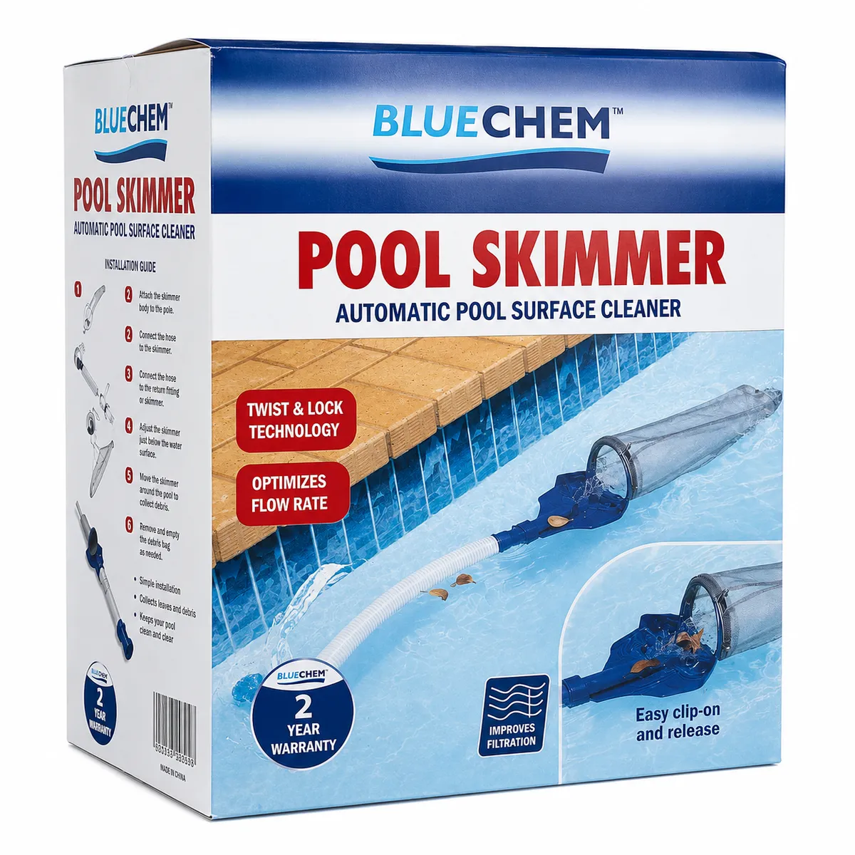 Bluechem Automatic Pool Skimmer - Surface Cleaner for Crystal Clear Pools