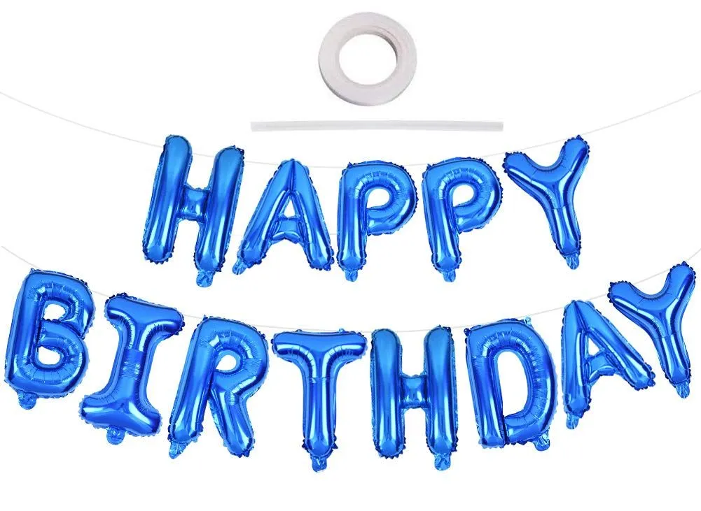 Happy Birthday Decoration Foil Balloon Letters. Add a Touch of Sparkle. - Baby Blue