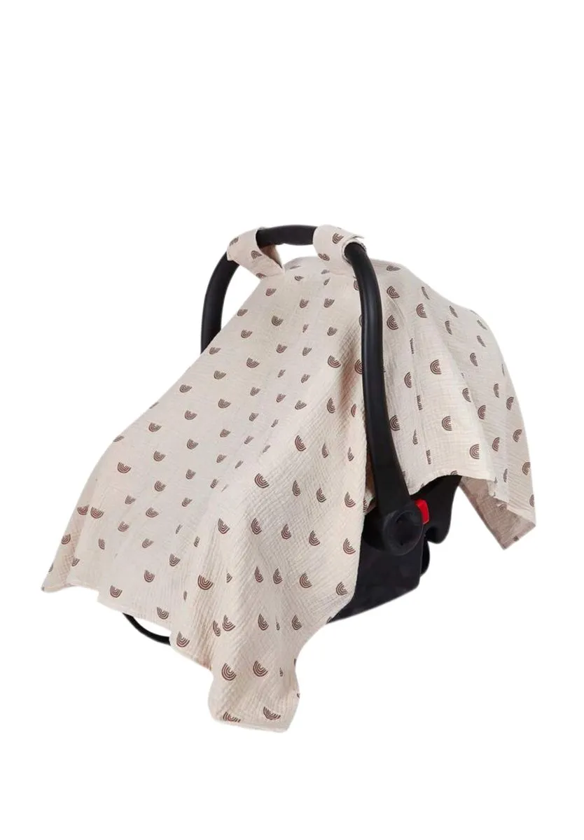 Muslin Baby Snug and Safe/Stroller Cover - Beige Rainbow