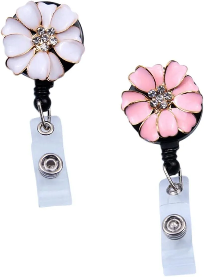 Retractable Id Badge Holders with Flower Design Lightweight Badge 2Pcs